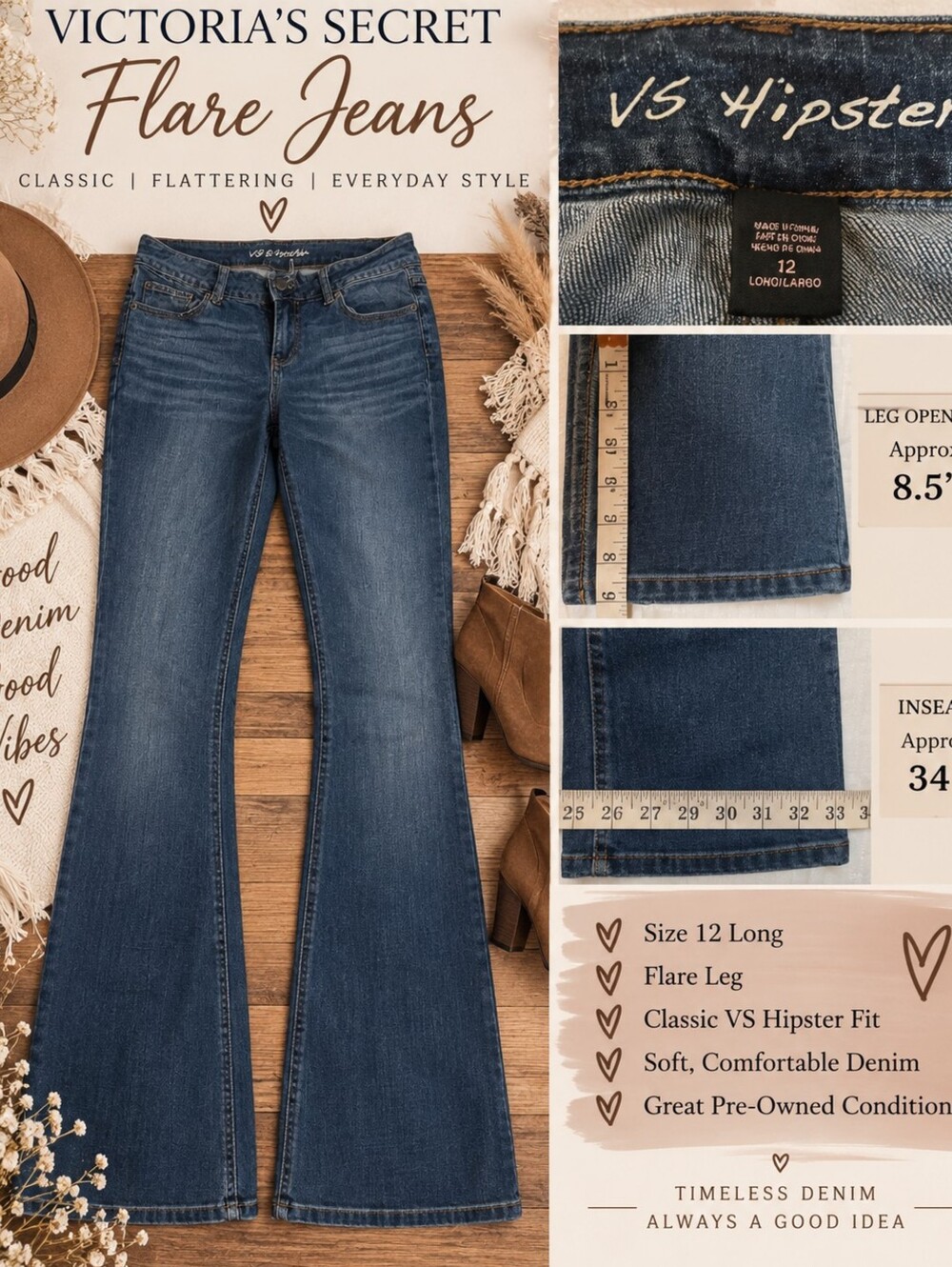 Victoria's Secret Flare Jeans - Medium Wash 12  (Long Inseam)